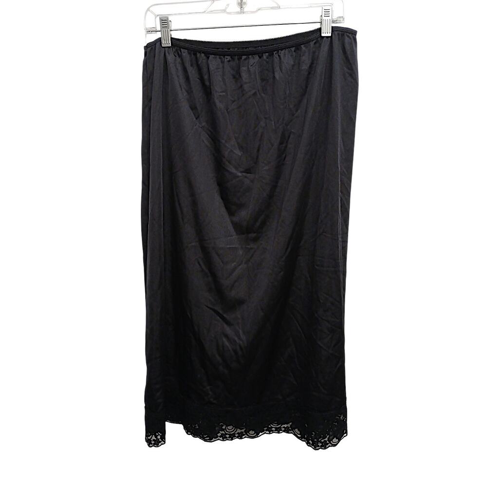 Vintage Sears Half Slip XL 33" 35" Waist Black Maxi Nylon Lace Slit 29"L USA